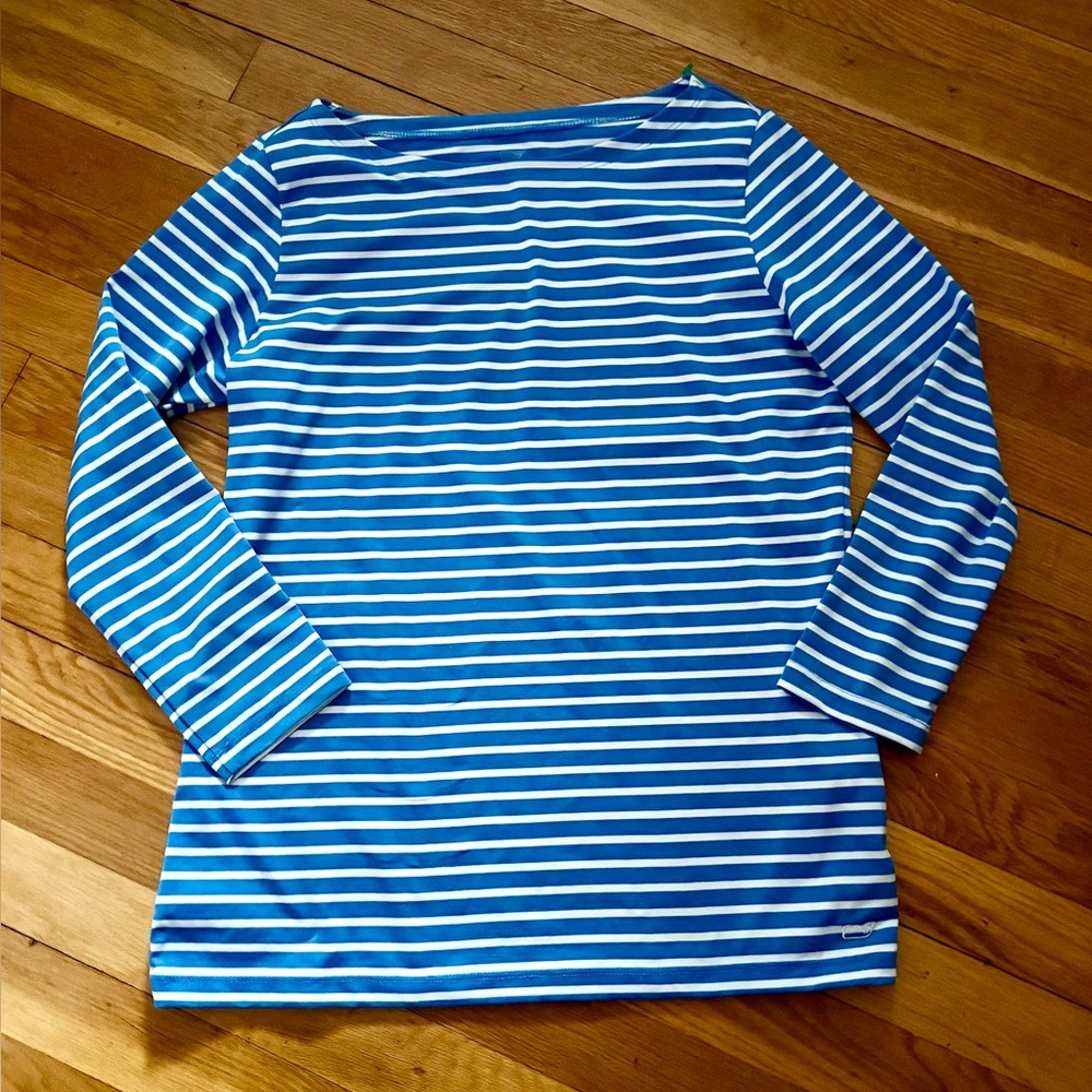 Vineyard Vines Women’s S Blue/White Striped Sankaty PERFORMANCE Boatneck Shirt